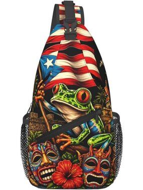 Unisex Frog Board Skeletons Sling Backpack Chest Hiking Travel Crossbody Bag